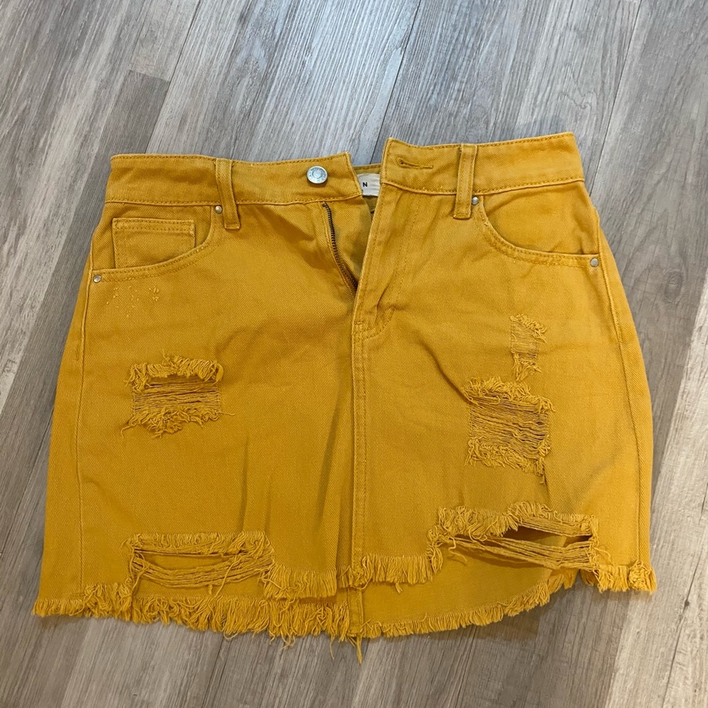 PacSun Yellow Distressed Mini Skirt